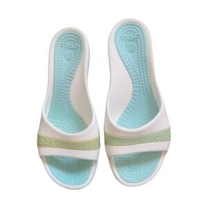 Sassari Crocs Open Toe Wedge (3") Heels Aqua Blue & White Women's Size 9